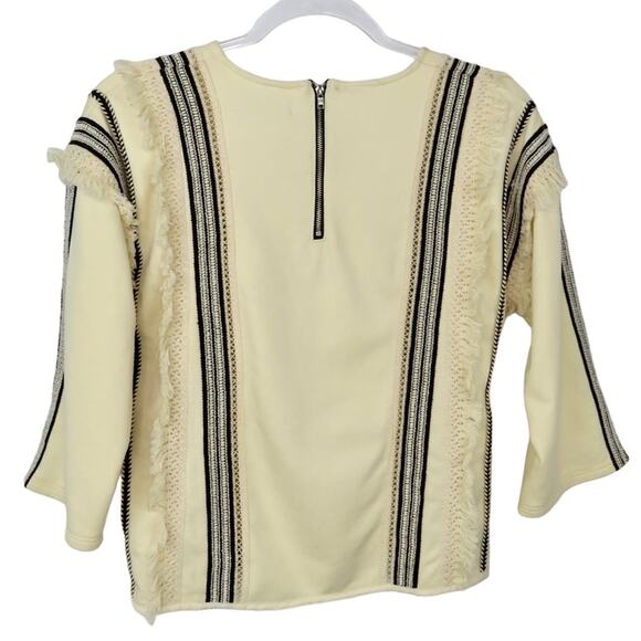Anthro Eri + Ali Macrame Boho Natural Neutral Beige Tassel Long Sleeve Top XS - Picture 3 of 8